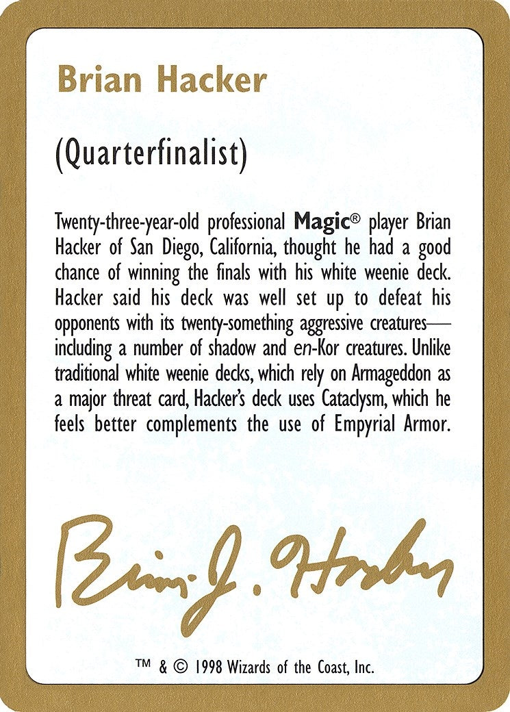 Image for 1998 Brian Hacker Biography Card (World Championship Decks) - Magic: The Gathering