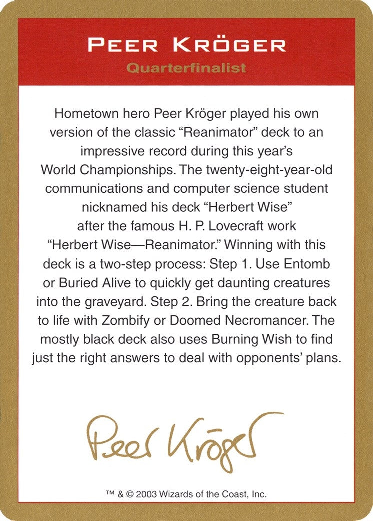 Image for 2003 Peer Kroger Biography Card (World Championship Decks) - Magic: The Gathering