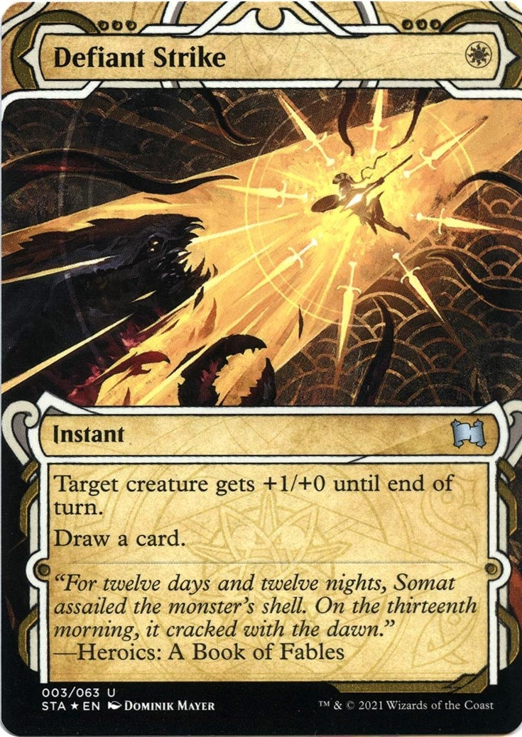 Image for Defiant Strike (Foil Etched) (3) (Strixhaven: Mystical Archives) - Magic: The Gathering