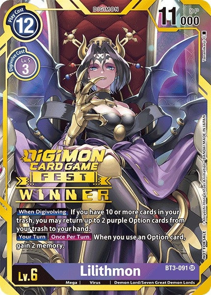 Image for Lilithmon (Digimon Card Game Fest 2022 Winner) (BT3-091 SR) (Release Special Booster 1.0) - Digimon Card Game