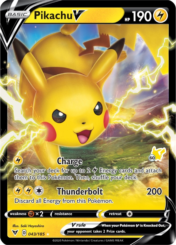 Image for Pikachu V - 043/185 (#60 Pikachu Stamped) (043/185) (Battle Academy 2022) - Pokemon