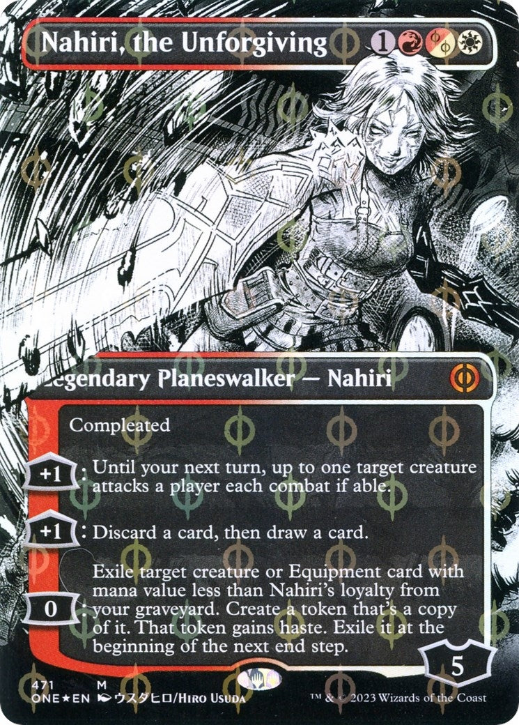 Image for Nahiri, the Unforgiving (Borderless) (Step-and-Compleat Foil) (471) (Phyrexia: All Will Be One) - Magic: The Gathering