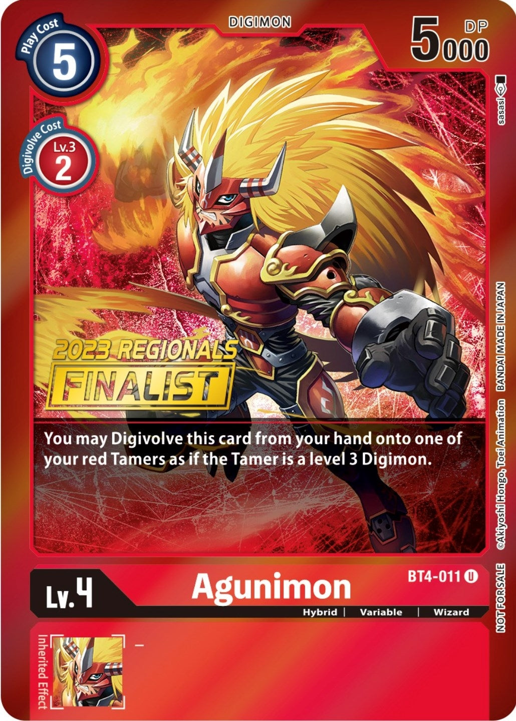 Image for Agunimon - BT4-011 (2023 Regionals Finalist) (BT4-011 U) (Great Legend) - Digimon Card Game