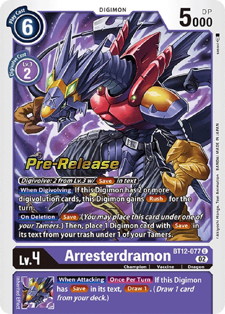 Image for Arresterdramon (BT12-077 U) (Across Time Pre-Release Cards) - Digimon Card Game