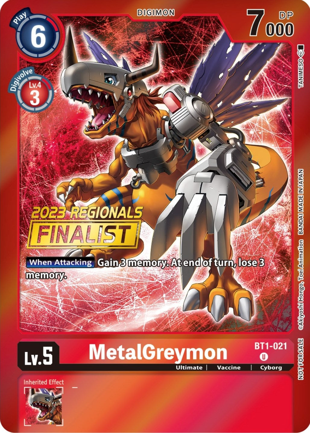 Image for MetalGreymon - BT1-021 (2023 Regionals Finalist) (BT1-021 U) (Release Special Booster 1.0) - Digimon Card Game