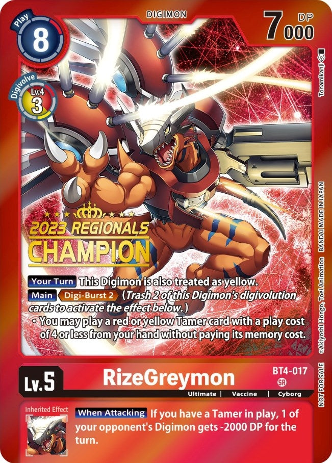 Image for RizeGreymon (2023 Regionals Champion) (BT4-017 SR) (Great Legend) - Digimon Card Game