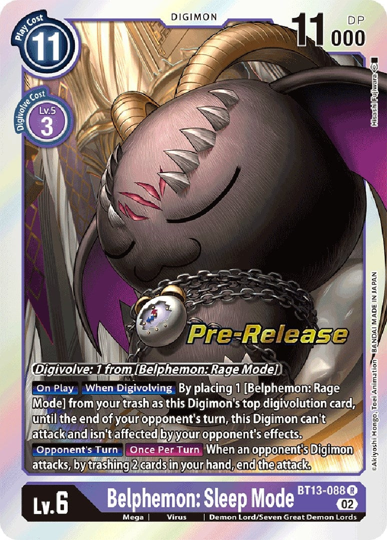 Image for Belphemon: Sleep Mode (BT13-088 R) (Versus Royal Knights Pre-Release Cards) - Digimon Card Game