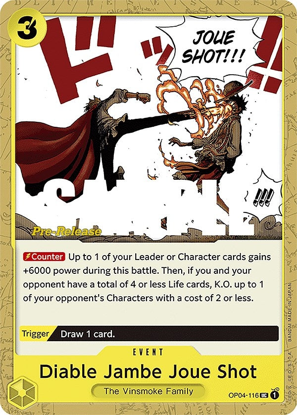 Image for Diable Jambe Joue Shot (OP04-116) (Kingdoms of Intrigue Pre-Release Cards) - One Piece Card Game
