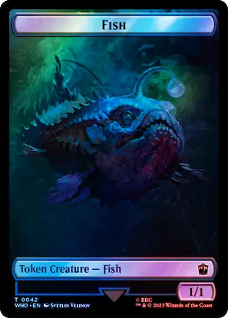 Image for Fish // Clue (0055) Double-Sided Token (Surge Foil) (42 // 55) (Universes Beyond: Doctor Who) - Magic: The Gathering