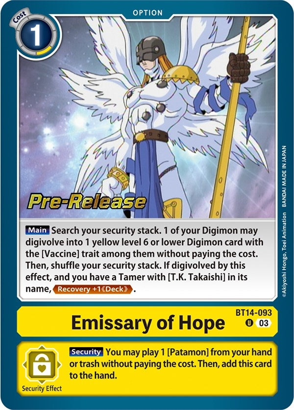 Image for Emissary of Hope (BT14-093 U) (Blast Ace Pre-Release Cards) - Digimon Card Game