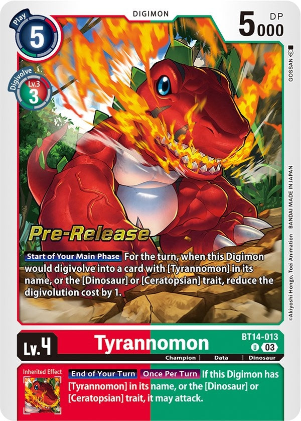 Image for Tyrannomon (BT14-013 U) (Blast Ace Pre-Release Cards) - Digimon Card Game
