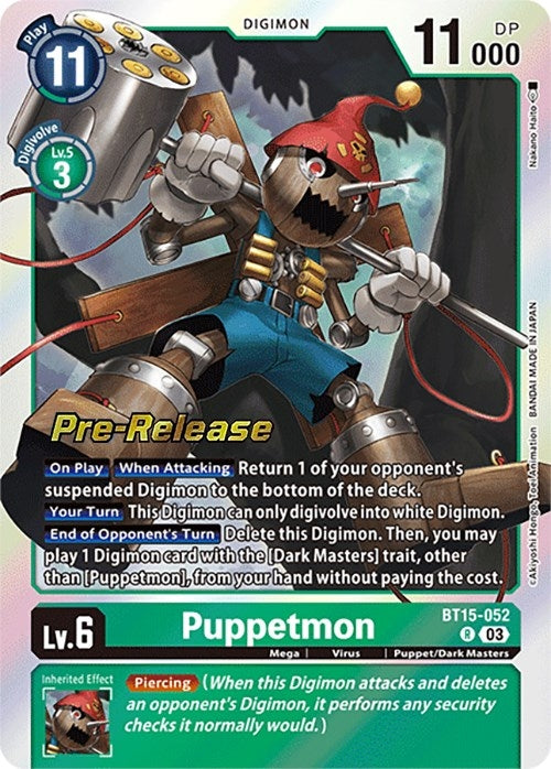 Image for Puppetmon (BT15-052 R) (Exceed Apocalypse Pre-Release Cards) - Digimon Card Game