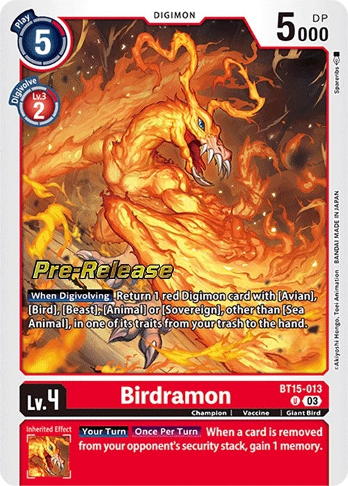 Image for Birdramon (BT15-013 U) (Exceed Apocalypse Pre-Release Cards) - Digimon Card Game