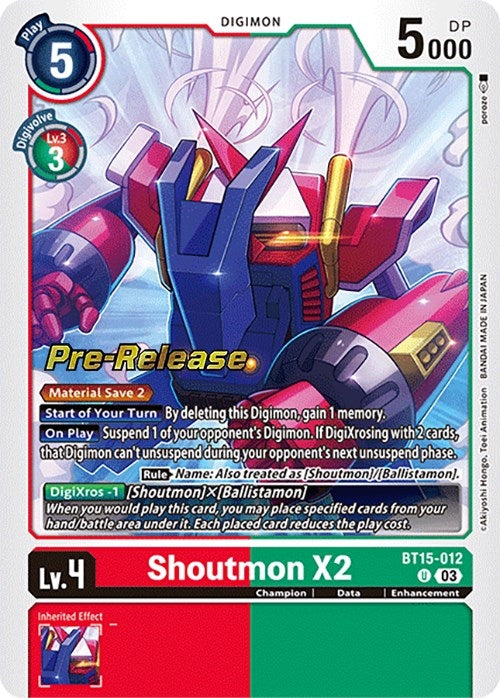 Image for Shoutmon X2 (BT15-012 U) (Exceed Apocalypse Pre-Release Cards) - Digimon Card Game