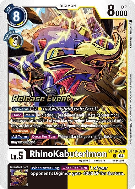 Image for RhinoKabuterimon (BT18-070 U) (Release Special Booster 2.0 Celebration Event Cards) - Digimon Card Game