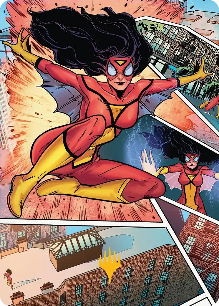 Image for Spider-Woman, Stunning Savior Art Card (Gold-Stamped Planeswalker Symbol) (51) (Art Series: Marvel's Spider-Man) - Magic: The Gathering