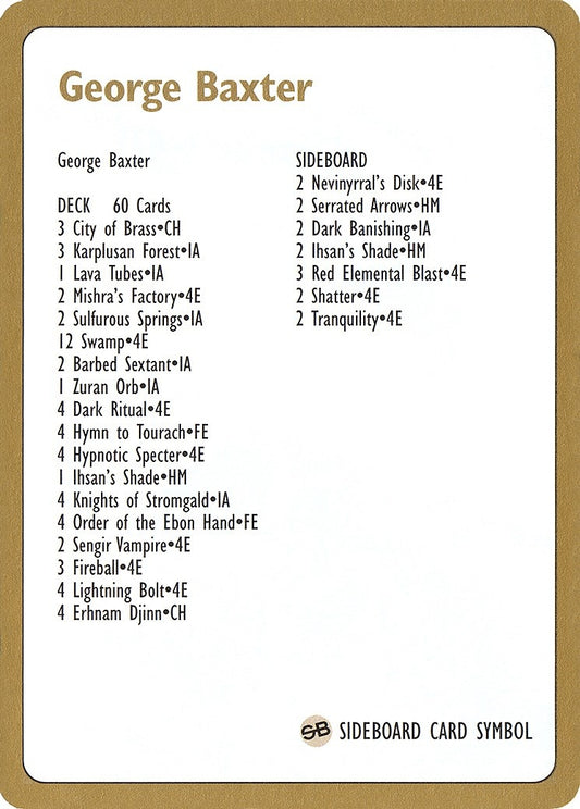 Image for 1996 George Baxter Decklist Card (World Championship Decks) - Magic: The Gathering