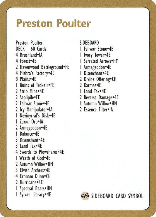 Image for 1996 Preston Poulter Decklist Card (World Championship Decks) - Magic: The Gathering