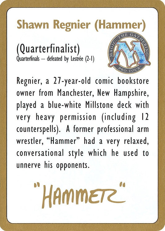 Image for 1996 Shawn "Hammer" Regnier Biography Card (World Championship Decks) - Magic: The Gathering