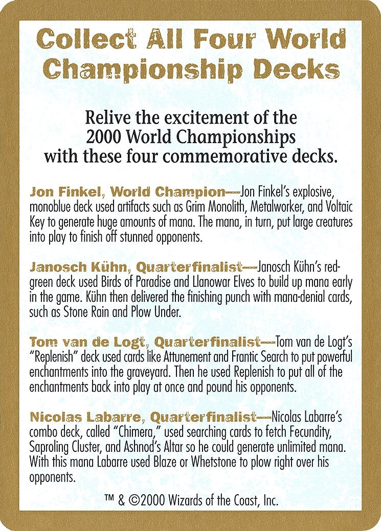 Image for 2000 World Championship Advertisement Card (World Championship Decks) - Magic: The Gathering