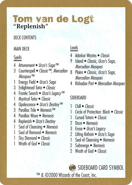 Image for 2000 Tom van de Logt Decklist Card (World Championship Decks) - Magic: The Gathering