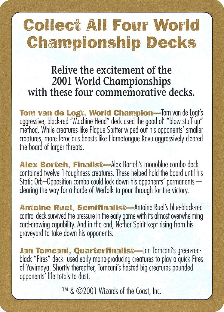 Image for 2001 World Championship Advertisement Card (World Championship Decks) - Magic: The Gathering