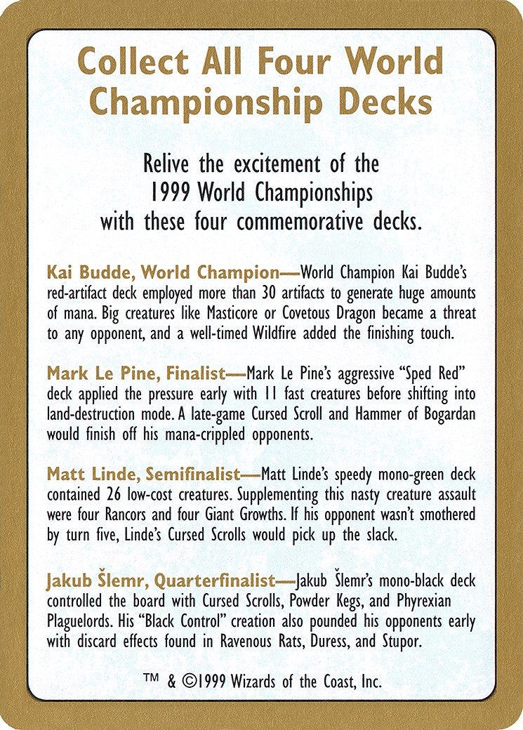 Image for 1999 World Championship Advertisement Card (World Championship Decks) - Magic: The Gathering