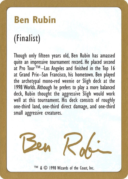 Image for 1998 Ben Rubin Biography Card (World Championship Decks) - Magic: The Gathering