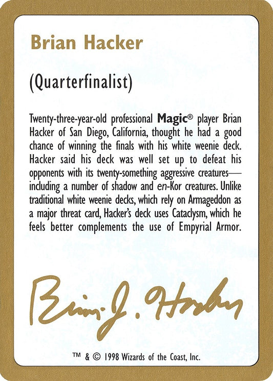 Image for 1998 Brian Hacker Biography Card (World Championship Decks) - Magic: The Gathering