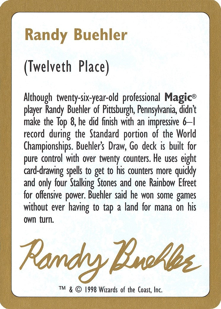 Image for 1998 Randy Buehler Biography Card (World Championship Decks) - Magic: The Gathering