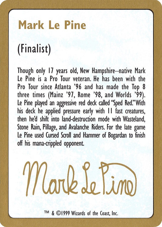 Image for 1999 Mark Le Pine Biography Card (World Championship Decks) - Magic: The Gathering