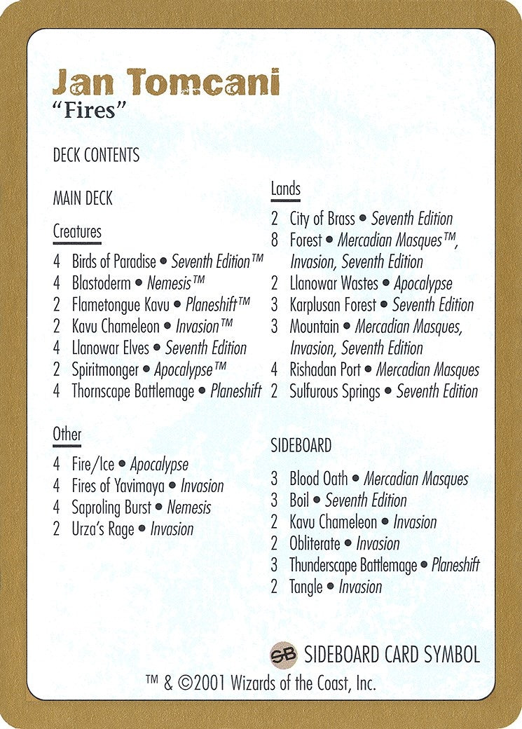 Image for 2001 Jan Tomcani Decklist Card (World Championship Decks) - Magic: The Gathering