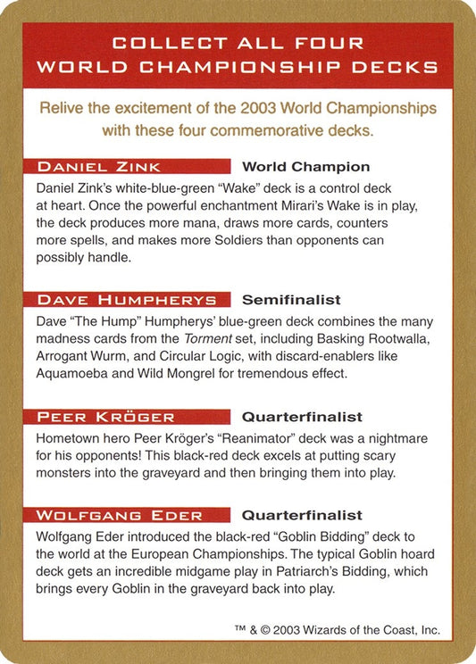 Image for 2003 World Championship Advertisement Card (World Championship Decks) - Magic: The Gathering