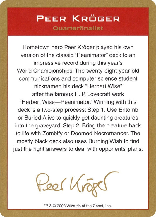 Image for 2003 Peer Kroger Biography Card (World Championship Decks) - Magic: The Gathering