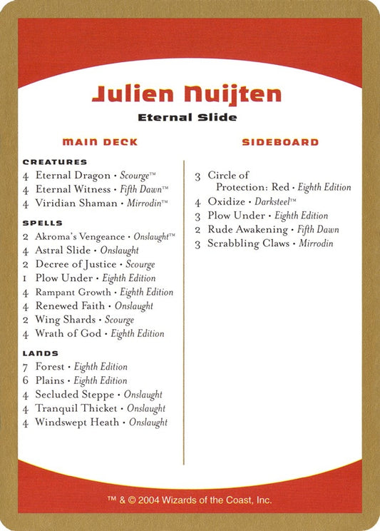 Image for 2004 Julien Nuijten Decklist Card (World Championship Decks) - Magic: The Gathering
