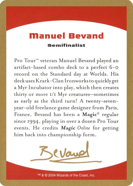Image for 2004 Manuel Bevand Biography Card (World Championship Decks) - Magic: The Gathering