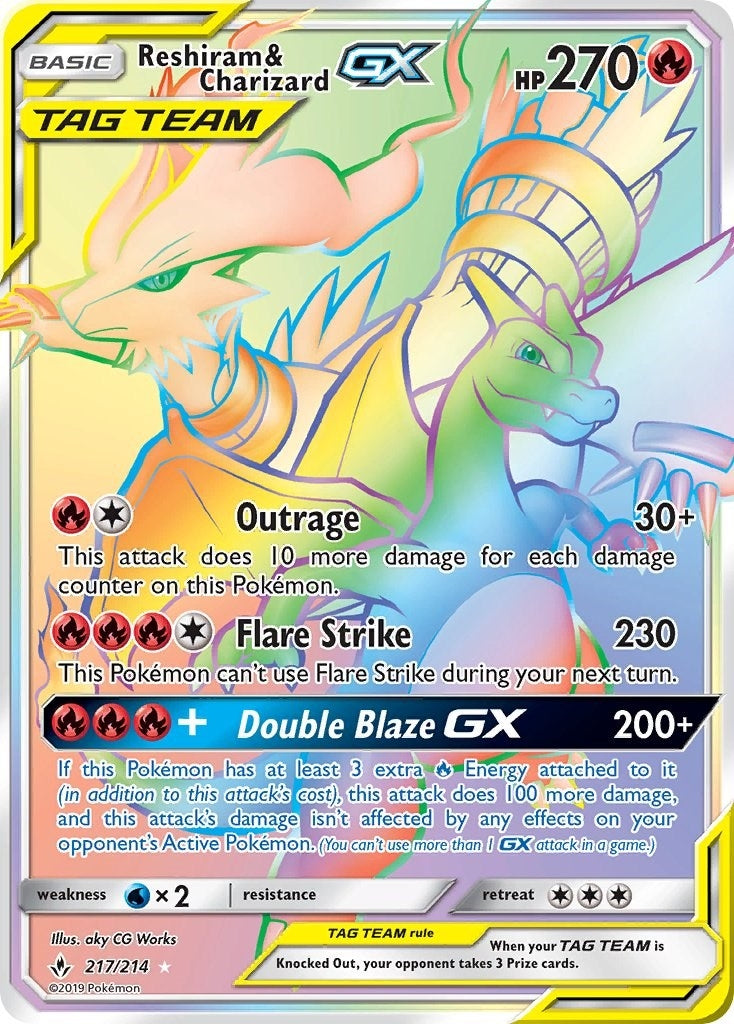 Image for Reshiram & Charizard GX (Secret) (217/214) (SM - Unbroken Bonds) - Pokemon