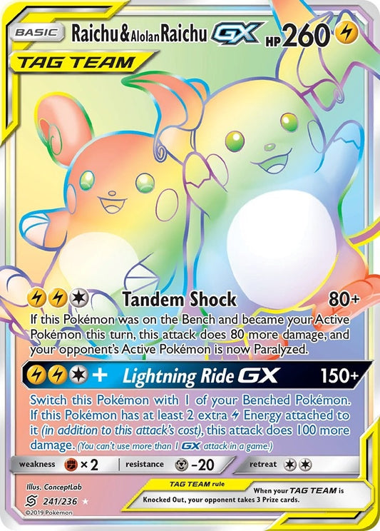 Image for Raichu & Alolan Raichu GX (Secret) (241/236) (SM - Unified Minds) - Pokemon