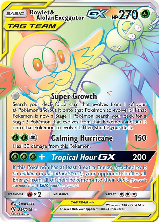 Image for Rowlet & Alolan Exeggutor GX (Secret) (237/236) (SM - Unified Minds) - Pokemon