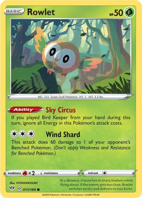Image for Rowlet (011/189) (SWSH03: Darkness Ablaze) - Pokemon