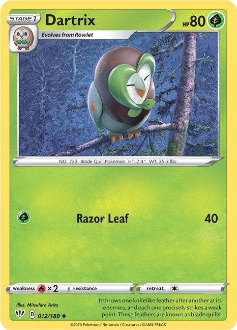 Image for Dartrix (012/189) (SWSH03: Darkness Ablaze) - Pokemon