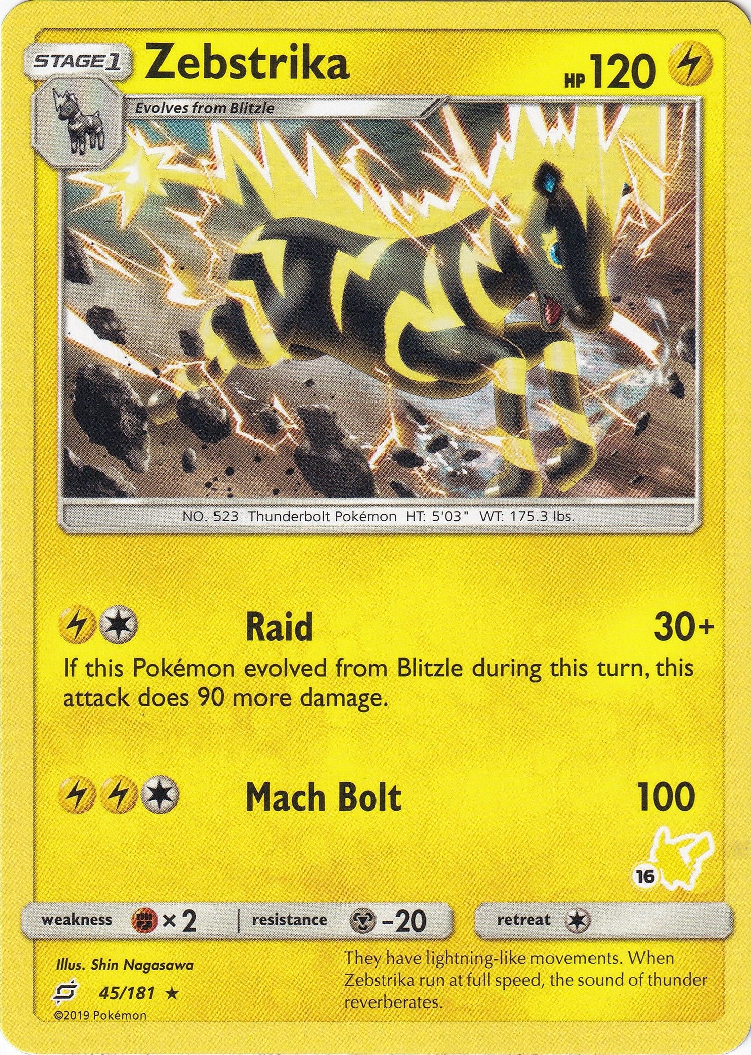 Image for Zebstrika - 45/181 (#16 Pikachu Stamped) (045/181) (Battle Academy) - Pokemon