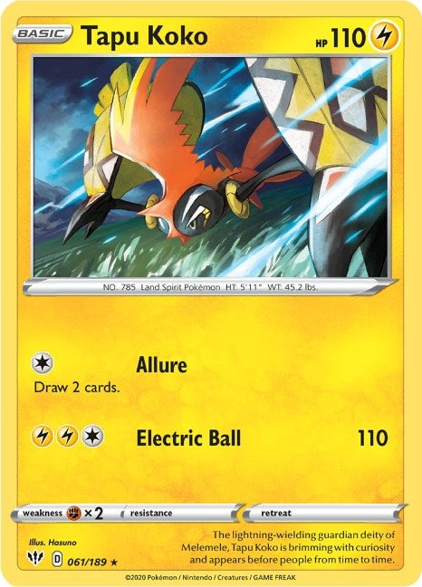 Image for Tapu Koko (061/189) (SWSH03: Darkness Ablaze) - Pokemon