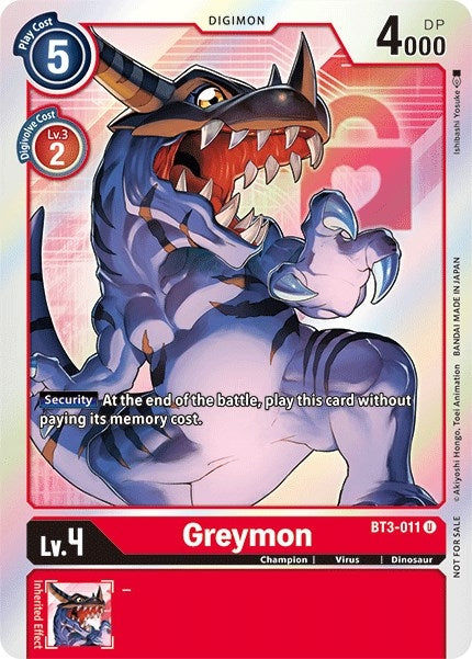 Image for Greymon - BT3-011 (Box Topper) (BT3-011 U) (Release Special Booster 1.5) - Digimon Card Game