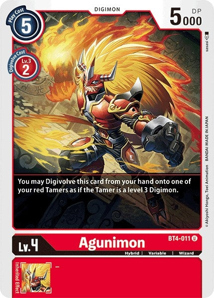Image for Agunimon (BT4-011 U) (Great Legend) - Digimon Card Game