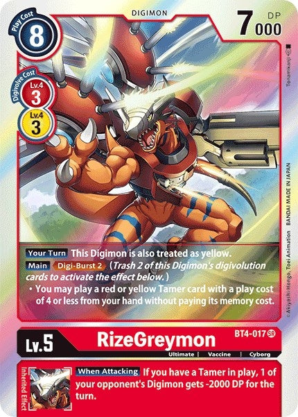 Image for RizeGreymon (BT4-017 SR) (Great Legend) - Digimon Card Game
