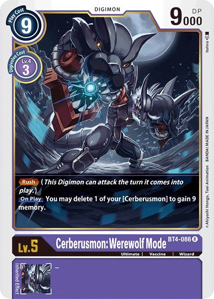Image for Cerberusmon: Werewolf Mode (BT4-086 R) (Great Legend) - Digimon Card Game