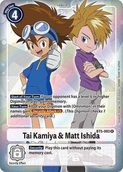 Image for Tai Kamiya & Matt Ishida (Box Topper) (BT5-093 R) (Battle of Omni) - Digimon Card Game