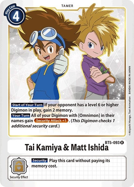Image for Tai Kamiya & Matt Ishida (BT5-093 R) (Battle of Omni) - Digimon Card Game
