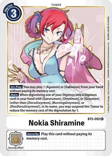 Image for Nokia Shiramine (BT5-092 R) (Battle of Omni) - Digimon Card Game